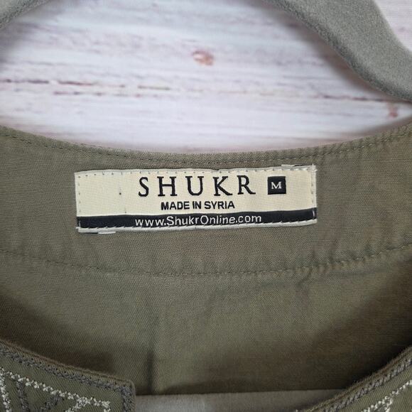 Shukr Tunic Shirt Womens M Olive Green Embroidered Long Sleeve Modest Cotton Top - Picture 3 of 14